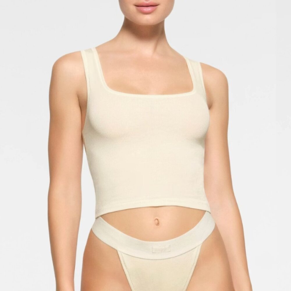SKIMS Medium Cotton Rib Tank in Bone